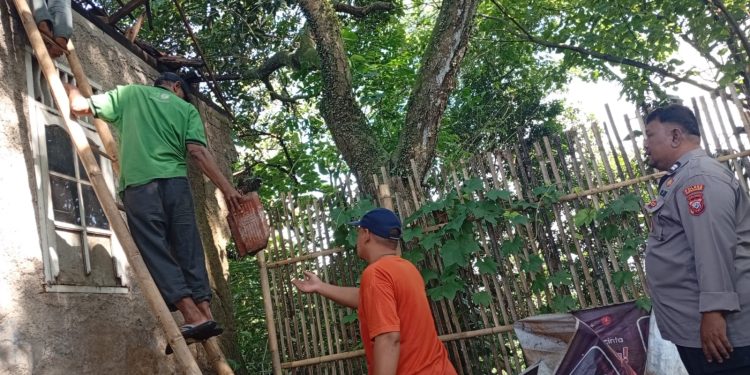 Bhabinkamtibmas Lebak Anyar Gotong Royong Bantu Warga Perbaiki Rumah Terdampak Angin Kencang