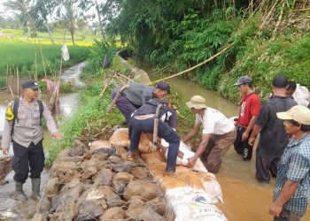 Kanit Binmas Polsek Pasawahan Gotong Royong Bersihkan Selokan Bersama Warga