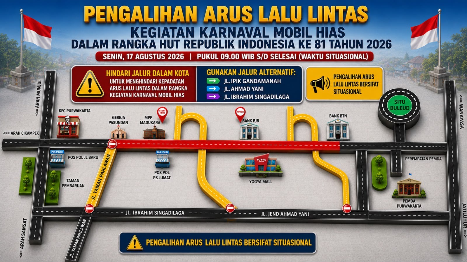Karnaval HUT ke-81 RI Melintasi Pusat Kota, Satlantas Siapkan Rekayasa Arus Agar Aktivitas Warga Tetap Berjalan