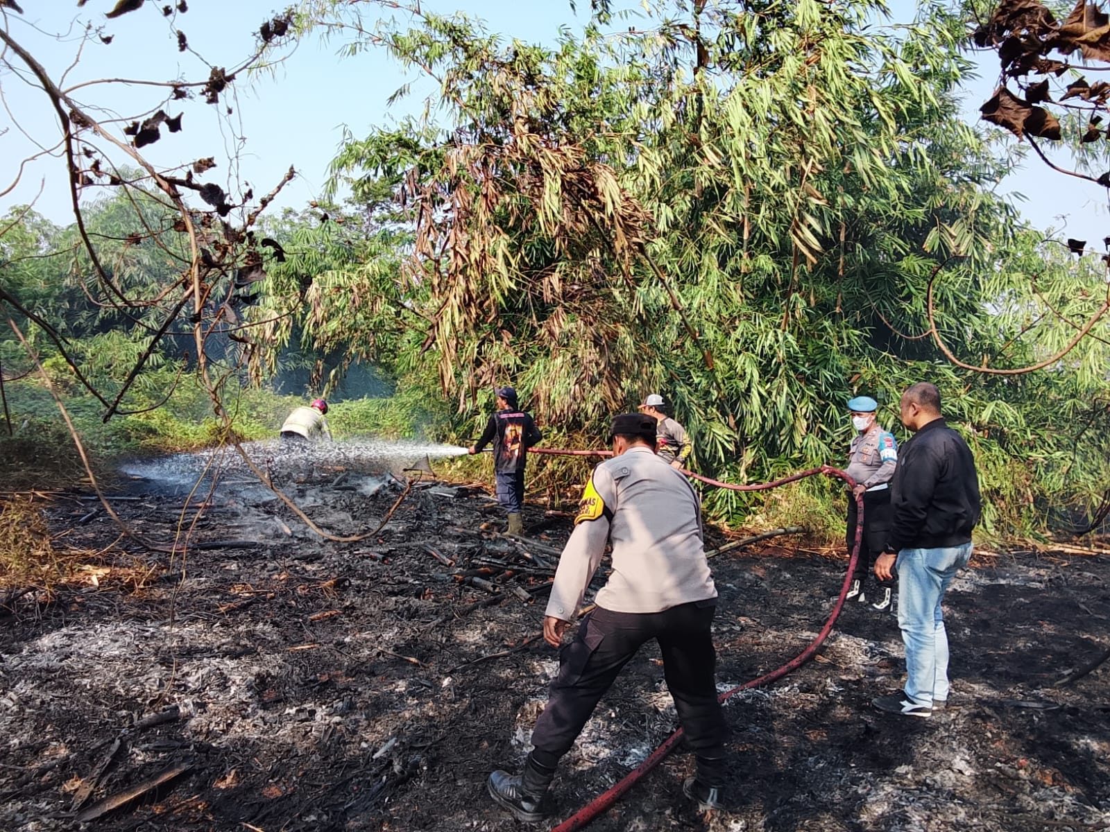 Kebakaran Lahan di Cinangka Purwakarta Berhasil Dipadamkan, Polisi dan Damkar Bersinergi Tangani Api