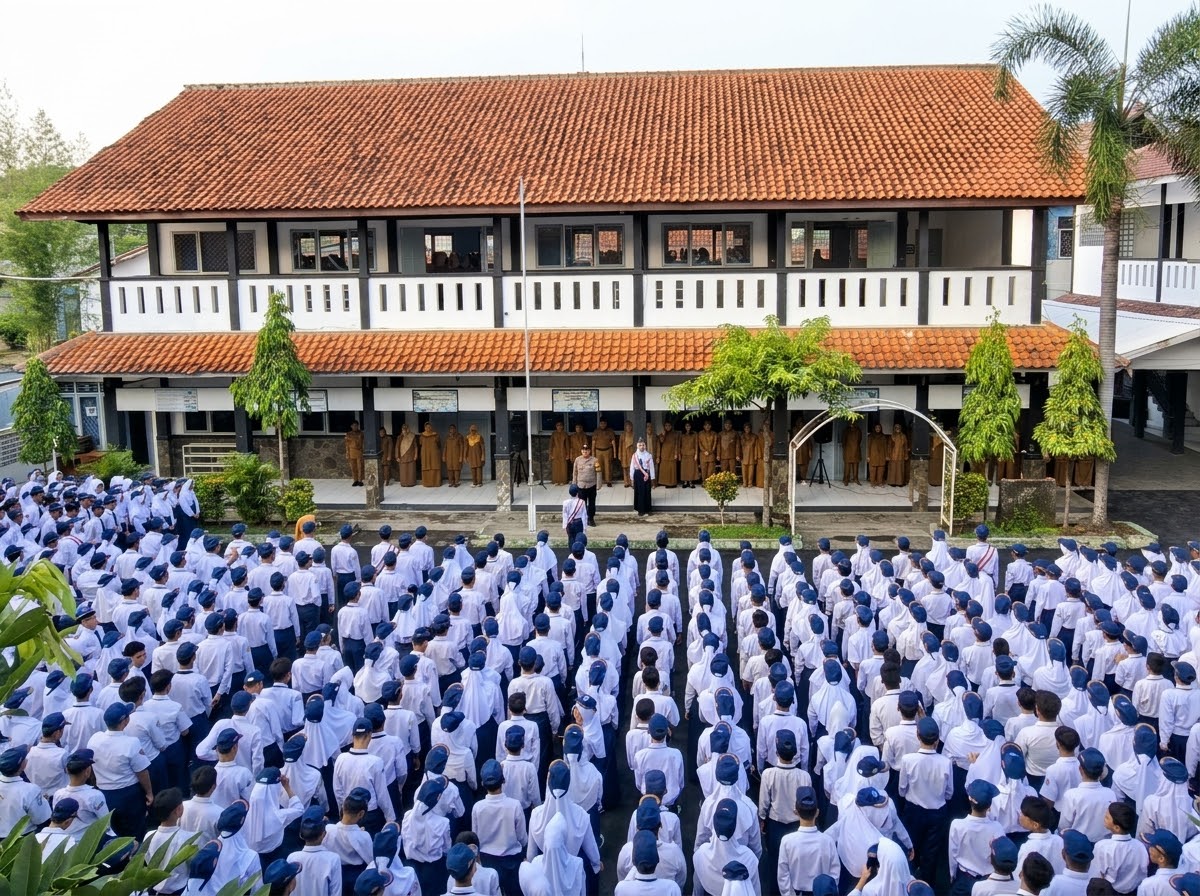 Tanamkan Kedisiplinan dan Cegah Kenakalan Remaja, Bhabinkamtibmas Sindangkasih Jadi Pembina Upacara di SMPN 8 Purwakarta